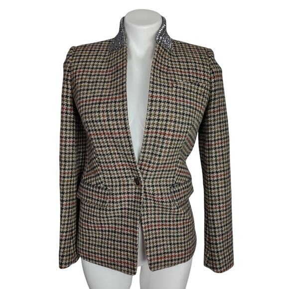 J.Crew Blazer Regent Wool Houndstooth Tan Jewel Jacket Size 2 - Picture 2 of 16